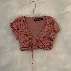 LF tie-front floral crop top